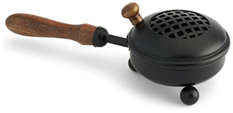 NKlaus Ø8,5cm poêle à encens en Fer Noir poignée en Bois 22cm de Long encensoir avec Couvercle 39146