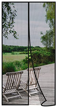 Risareyi Magnet Fliegengitter Tür 95x240cm, Schwarz Insektenschutz Balkontür Ohne Bohren, Insektenschutz Fenster Fliegengitter Balkontür Automatisches Schließen für Terrassentür mit Klettband
