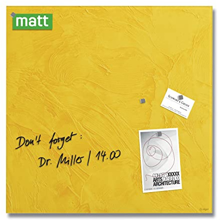 SIGEL GL293 Premium Glas-Magnettafel 48x48 cm, gelb, Design Yellow Structure, matt - nicht spiegelnd, SGS geprüft, einfache Montage, incl. 3 Magnete, Artverum