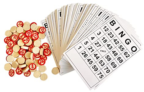 SEETOOOGAMES Vintage Wooden Bingo Game Set-120 Bingo Number Cards and 75 Chess