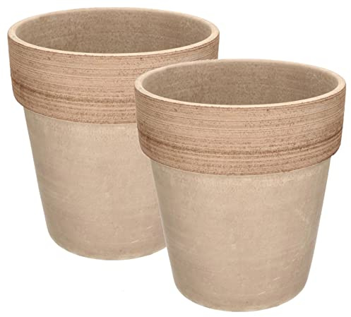 KOTARBAU® Set di 2 vasi da fiori in terracotta, in ceramica, diametro 23 cm, resistente al gelo, bordo scanalato, colore caffè