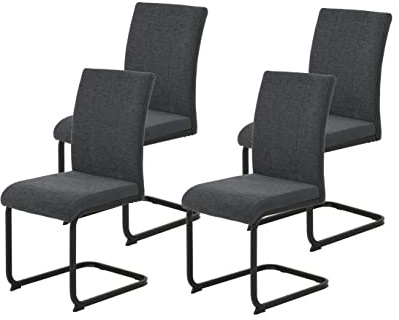Hela Tische, Linn Set de 4 sillas de Comedor Cantilever de Tela y tapizado en Microfibra Antracita, Estructura Cuadrada Negra, Capacidad de Carga 140 kg