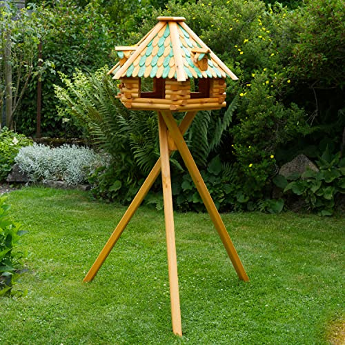 Deko-Shop-Hannusch XXL Luxus Vogelhaus wahlweise mit Solarbeleuchtung absoluter Blickfang, Vogelfutterhaus aus Holz, V13 wahlweise mit Ständer, Futtersilo