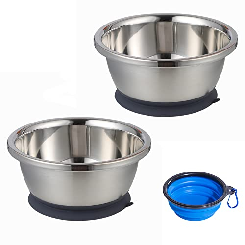 QANIUOS Hundenapf Edelstahl 2 Stück, rutschfest Futternapf Hund mit Saugkraft, Tief Wassernapf und Fressnapf Hund für Mittelgroße Große Hunde 1600ml