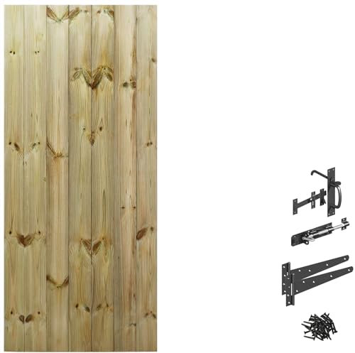 Made to Measure 6ft Wooden Garden Gate, Suffolk Latch Fixing Kit, Custom T&G Fully Framed Flat Top Treated Timber Door for Outdoor Pathway Home Access, MAX 180cm High x MAX 75cm Wide