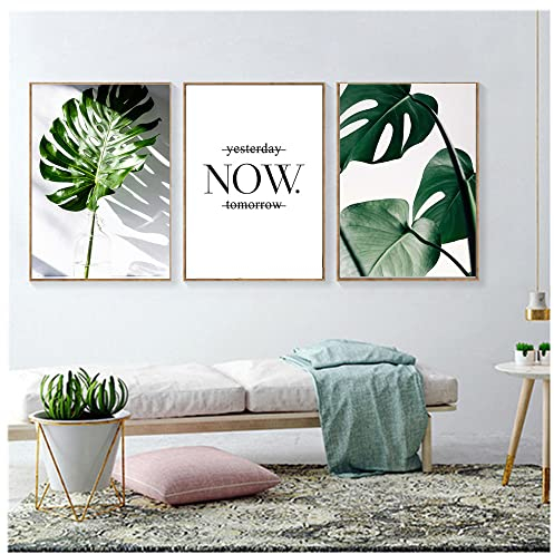 Wanfoou 3 pezzi Poster di Design Murales,Botanica Foglie Verdi, Stampe da Parete per Quadri Moderni Soggiorno, Camera da Letto - Decorazioni Casa, Cucina, Bagno (30 x 40 cm - Senza Cornici)