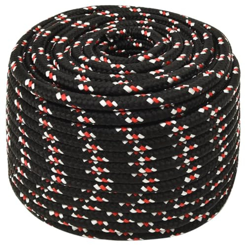 vidaXL Bootsseil Ankerleine Festmacher Tauwerk PP Leine Seil Tau Polypropylenseil Geflochten Flechtleine Schwarz 14mm 100m Polypropylen
