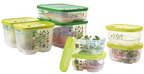 Tupperware FridgeSmart - Set da 8 pezzi: 2 x Extra Small (375 ml), 2 x Small (800 ml), 2 x Small Deep (1.8L), 1 x Medium (1.8L) e 1 x Medium Deep (4.4L) - Ideale per famiglie numerose - Organizzazione