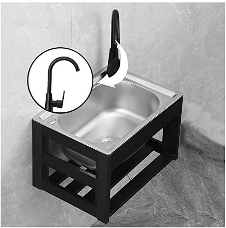 Lavandino Per Lavamani Commerciale, 304 Lavello Da Cucina , Lavello Da Esterno Lavandino Per Lavanderia, Lavandino Per Montaggio A Parete, Per Cucina, Ristorante, Caffè, Garage, ( Color : Hot+cold fau