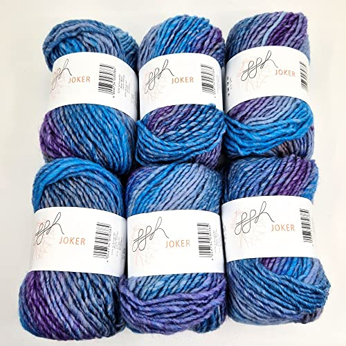 ggh Joker Box - 6 Knäuel - Schurwolle Mischung mit Farbverlauf - Wolle zum Stricken oder Häkeln Farbe 027 - Lila-Mauve-Blau meliert