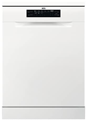 AEG FFB74917ZW Lavavajillas de 60 cm, 14 cubiertos, Sistema AirDry, Display XL, Con 3ª Bandeja para Cubiertos MaxiFlex, Función Extrahigiene, Softspikes, 44 dB(A), Blanco, Clase C