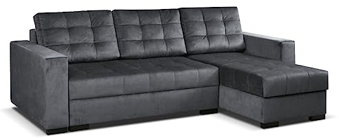 MEBLE-LUX - Universal Ecksofa mit Schlaffunktion und 2 Bettkasten LARO I 242cm Breit Sofa L Form I Eckcouch mit Schlaffunktion I Universal Ecke (Rechts oder Links) I Sofa Grau