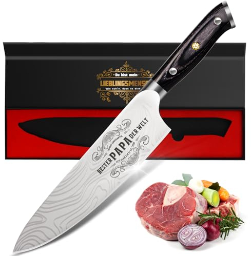Scharfes Küchenmesser Geschenke für Männer, Profi Kochmesser Papa Geschenk Weihnachten, Deutsch EN.4116 Edelstahlmesser, Bester Papa Geburtstagsgeschenk, Adventskalender Füllung Weihnachtsgeschenke