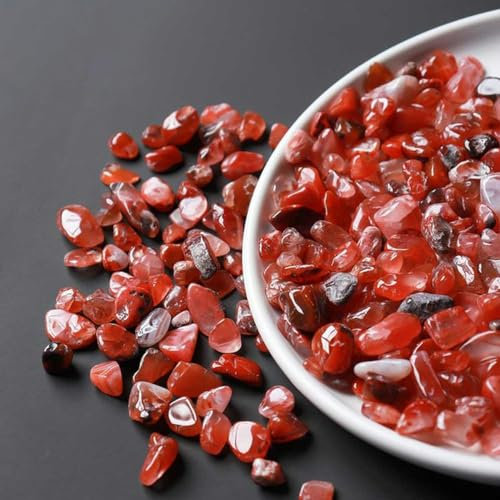 50 g/Beutel, natürlicher, unregelmäßiger Kristall, Rosenquarz, Trommelstein, zerkleinerter Stein, Heilung, Reiki, Kies, Garten- und Aquarium-Dekoration, roter Achat, 50 g, 5–7 mm