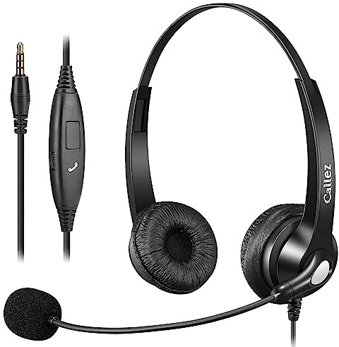 Callez 3.5mm Jack Mobile Phone Headset with Microphone Noise Cancelling for Laptop PC, Wired Computer Headphone for iPhone Zoom Skype Office Business Call Center, in-line Control, Comfort-Fit