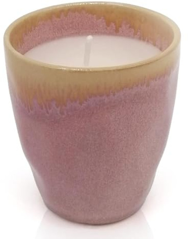 Mea-Living STONEWARE Kerze im Espressobecher rosa, handgemachtes Steingut, 150 ml, wunderschönes Geschirr mit Kerze