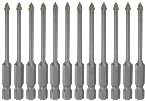 sourcing map 12pcs Concrete Masonry Drill Bits 4mm (5/32) Tungsten Carbide Tip Triangle Drill Bit for Ceramic Tile Brick Glass Plastic Wood, Silver