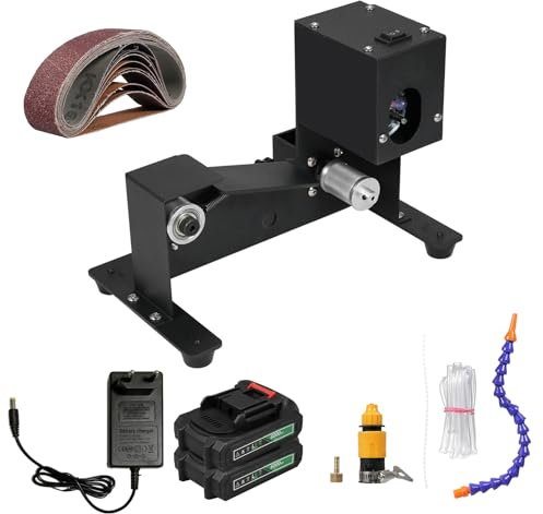 Lijadora de banda HUIOP Lijadora de banda húmeda y seca de 250 W, mini lijadora de banda, amoladora de banco eléctrica, lijadora de velocidad constante, amoladora pequeña, máquina pulidora con tubo de