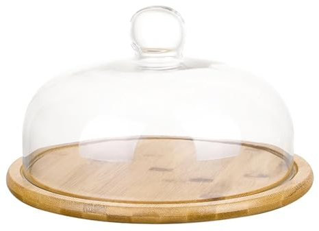 HOUSN 1 Set Kuchen Glasglocke mit Holz Keramik Teller Glas Käseglocke Tortenplatte Haube Dome Torten Glashaube Kuchenständer Lebensmittel Abdeckung Deckel für Patisserie,Weiß,19.8cm