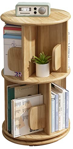 GaRcan Bücherregale, 2 Etagen, drehbares weißes Bücherregal, um 360 Grad drehbar, freistehendes, stapelbares Bücherregal aus Holz für Wohnzimmer, Arbeitszimmer und Büro