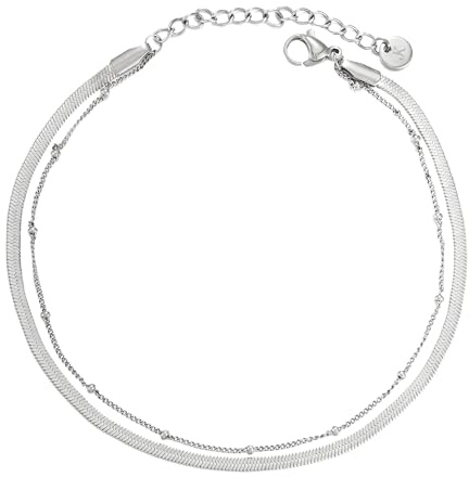 KIM JOHANSON® Edelstahl Damen Fußkettchen *Mira* in Silber, Gold & Roségold | Mehrreihige Fußkette | Schlangenkette mit Dots | Wasserfest | Boho Schmuck für Frauen | Verstellbare Länge | Schmuckbeutel