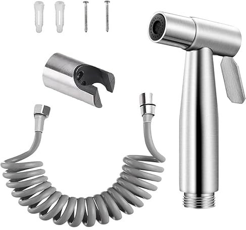 Bidet-Handbrause aus Edelstahl, verstellbare Brause, Handbrause-Set, wandmontierter Bidet-Aufsatz aus Edelstahl, Hakentoilette- und Rohr