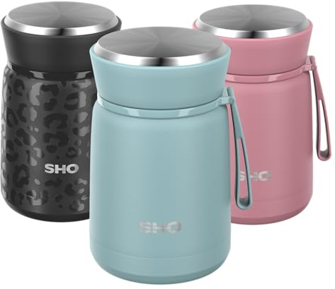 SHO Food Flask - Vacuum Insulated, Double Walled Stainless Steel Food Flask & Food Container - 10 Hours Hot & 20 Hours Cold - 530ml 800ml - BPA Free (Arctic Mist, 530ml)