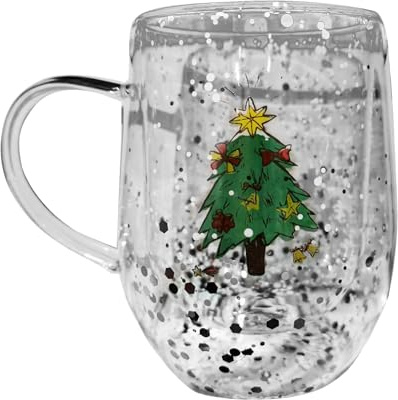 Qsvbeeqj Isolierter Weihnachtsbecher aus Glas, transparent, 300 ml, Wasserbecher für Zuhause oder Büro