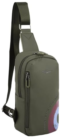 Aeronautica Militare Zaino monospalla comodo e pratico realizzato in tessuto tecnico gommato (VERDE)
