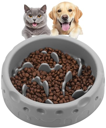 TranRantic Slow Feeder Hundenapf, Silikon Antischlingnapf Hunde, Rutschfestem Saugnapfboden, Sicherer Schlingnapf Hundes für Haustierkatzen und -Hunde, Gesunde Verdauung(Grau)