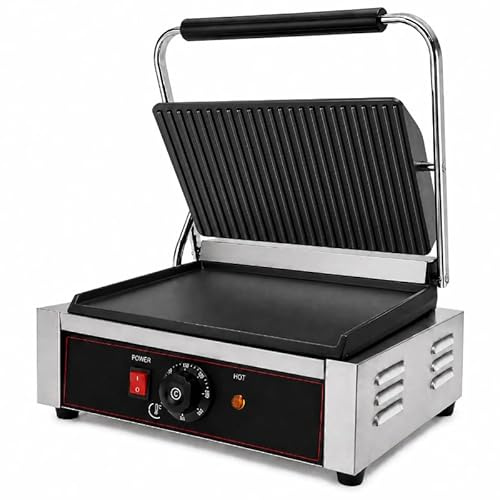 Griglia Panini professionale elettrica – Piastre scanalate/liscia – 2,2 kW – Temperatura 0 – 300 °C – Ampia superficie di cottura