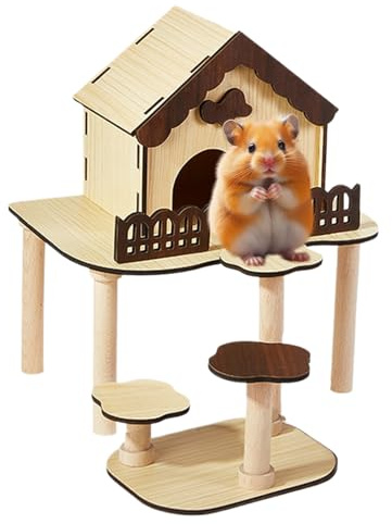 Maison De Hamster en Bois, Cabane D'échelle d'escalade, Cage Villa Petits Animaux De Compagnie | DESIGNEMENTS NATURELS ET Play DÉCORATIF | 1 Set, pour L'élevage en Salle Et L'utilisation du Jeu
