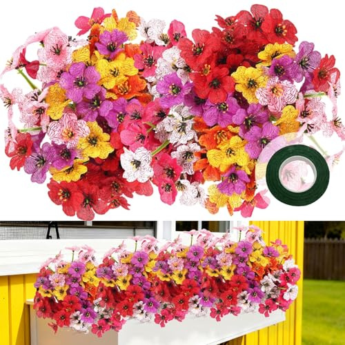 msymsyu 7Bündel Künstliche Blumen Balkonkasten 35cm Wetterfest Seidenblumen | UV-beständig 7 Farben Kunstblumen wie echt für Draußen Balkon Deko Innen-Outdoor Hochzeiten Wanddekoration