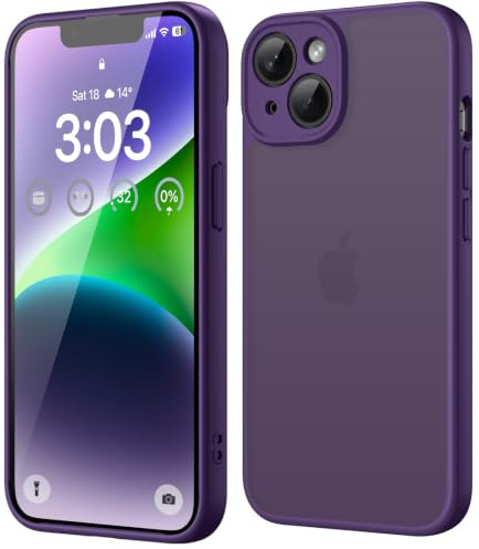 ORDA für iPhone 14 Hülle, Vollständiger Kameraschutz, Dunkel Violett | Matt Handyhülle für iPhone 14, Stoßfest Kratzfest Transluzente Rückseite Schutzhülle, Anti-Fingerabdruck Case