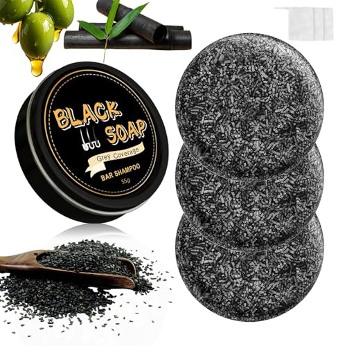 KYDA 3Pcs Gray Hair Reverse Bar Soap, Black Shampoo Bar for Hair and Beard Darkening, Deep Clean and Nourish the Scalp, Black Soap for Gray Hair, Natural Darkening Shampoo Soap