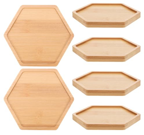 TOYANDONA 6 Piezas Bases para Macetas de Bambú Hexagonales Bandejas para Plantas Suculentas y Bonsáis Protectoras de Muebles y Bandejas para Agua Soportes Decorativos para Interiores