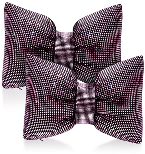 SAFIGLE 2piezas Almohada de Lazo Brillante para Coche Reposacabezas Decorativo Gemas de Imitación para Asiento de Coche Accesorio Elegante para Conducción y Viaje