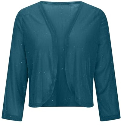 Glittertoppar damer paljetter, bolero damer festlig med glitter kofta elegant bomberjacka glänsande långärmad casual toppar cropped axelremsväska mode kofta öppen party outfit, Mörkblå, L