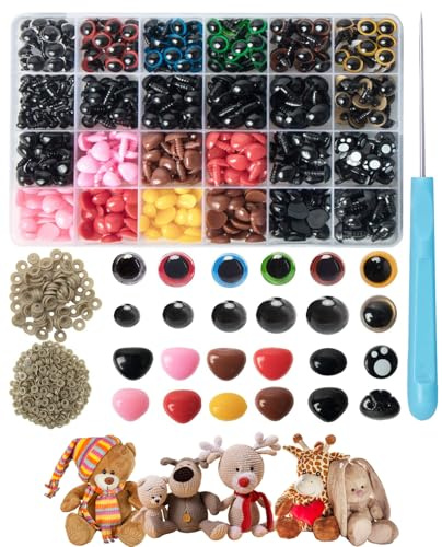 Bettinay 1040PCS Safety Eyes and Noses with Awl – Assorted Sizes Crochet Eyes for Plush Toys, Stuffed Animals & Dolls – Includes Washers