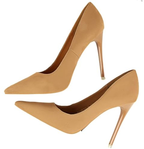 Klassiska högklackade damskor stilettskor mode (haki-10,5 cm, 34)