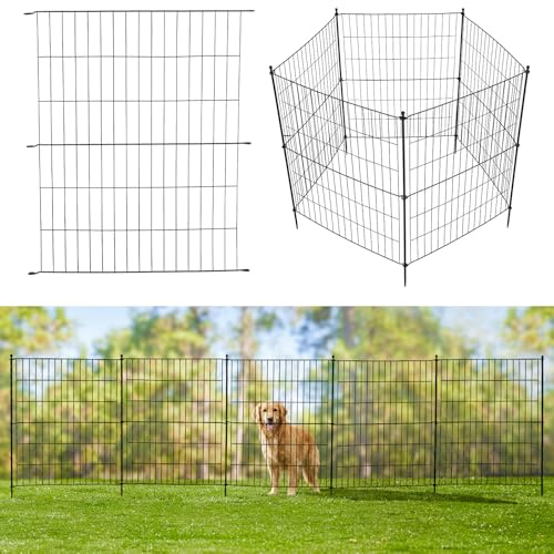 5 Panels No Dig Decorative Metal Garden Fence Panels, 81CM(H)*355 CM(L) Dog Fence Outdoor for Yard, Picket Fence for Privacy – Decorative Garden Fencing Animal Barrier Fence for Rabbits, Flower Bed