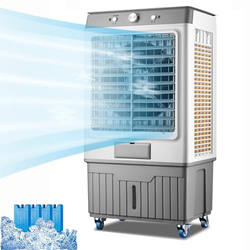 Ventilador de aire evaporativo - Ventilador de refrigeración portátil con hielo para uso doméstico y comercial - Enfriador de aire frío de bajo consumo