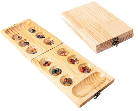 KTUXZCI Mancala Board Game Portable Classic Fun Set With Colorful Beads For Family Game Night Experience Mankara Board Is Combination Of Stone And Wooden Boards