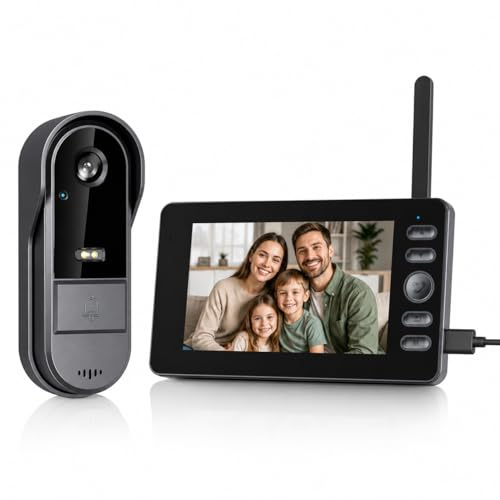 Sonnette sans Fil Exterieur Etanche avec Caméra 1080P, Sonnette sans Fil avec Camera et Écran 4,3, Visiophone sans Fil sans WiFi ni App, Interphone Video sans Fil 2.4GHz, Vision Nocturne, IP65
