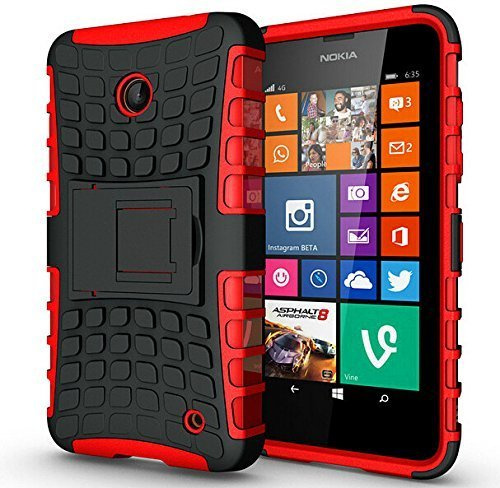 London Gadget Store Compatible with Microsoft Lumia 550 - Hard Silicone Strong Heavy Duty Shock Proof Dual Layer Armour Protective Case Cover with Built-in Stand in RED with STYLUS Touch Screen Pen