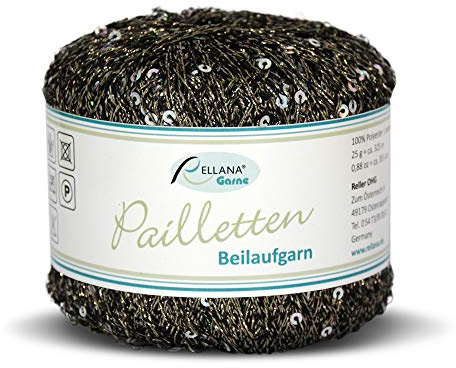 Rellana Pailletten Beilaufgarn, 25 g, schwarz-silber (Col. 222)