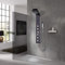 vidaXL Shower Panel System Glass with Wood Grain Print, Multipurpose Rainfall and Massage Shower Tower