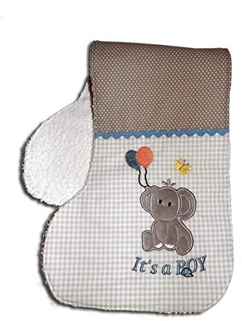 Besticktes Spucktuch extra lang Elefant mit Luftballon Schulterlatz fürs Baby mit Namen