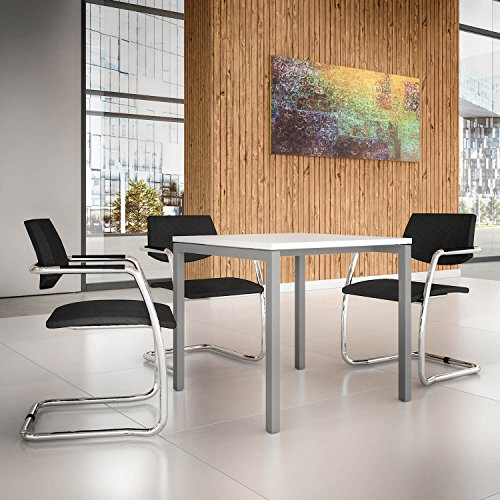 Profi Besprechungstisch 80x80cm NOVA U Weiß Silbernes Gestell 4-6 Pers. Konferenztisch Meetingtisch
