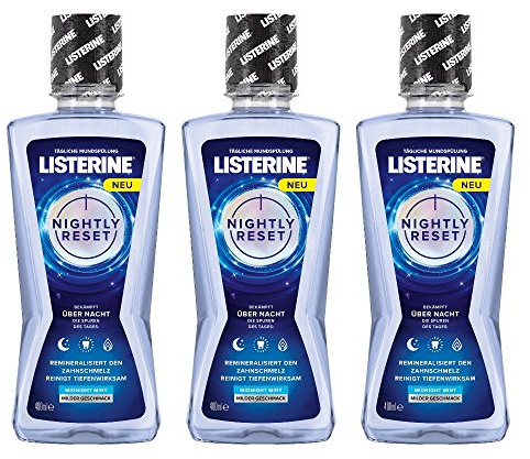 Listerine Nightly Reset Mundspülung, innovatives Mundwasser, bekämpft über Nacht die Spuren des Tages (3 x 400 ml)